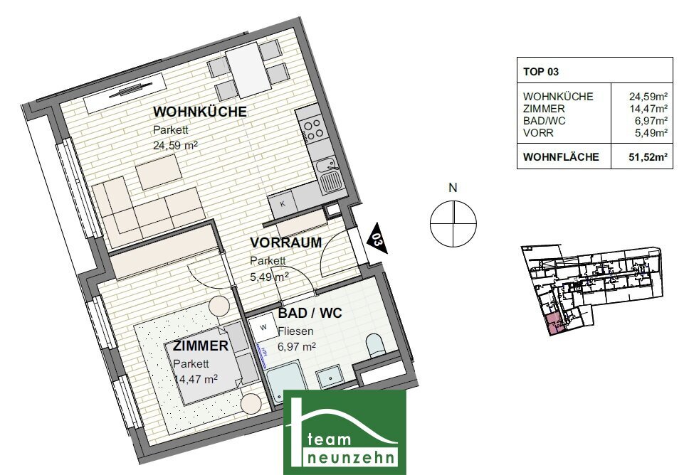 Wohnung zur Miete 497 € 2 Zimmer 51,9 m²<br/>Wohnfläche EG<br/>Geschoss Julius Raab-Promenade 31-35 St. Pölten St. Pölten 3100