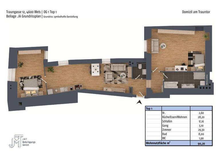 Wohnung zur Miete 722 € 3 Zimmer 90,2 m² 1. Geschoss Traungasse Wels 4600