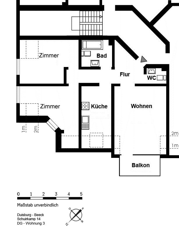 Wohnung zur Miete 619 € 3 Zimmer 77 m²<br/>Wohnfläche 3.<br/>Geschoss Schuirkamp 14 Beeck Duisburg 47139