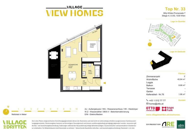 Wohnung zum Kauf - Erstbezug 399.000 € 2 Zimmer 45,8 m² 5. Geschoss Wien 1030