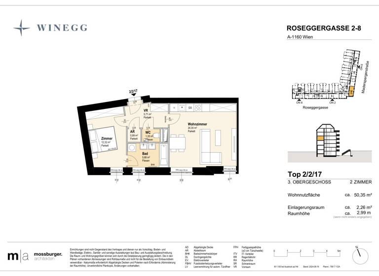 Wohnung zum Kauf - Erstbezug 301.300 € 2 Zimmer 50,4 m² 3. Geschoss Roseggergasse 2-8 Wien 1160