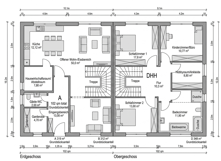 Doppelhaushälfte zum Kauf provisionsfrei 611.670 € 4 Zimmer 102 m² 310 m² Grundstück Kupferdreh Essen 45257