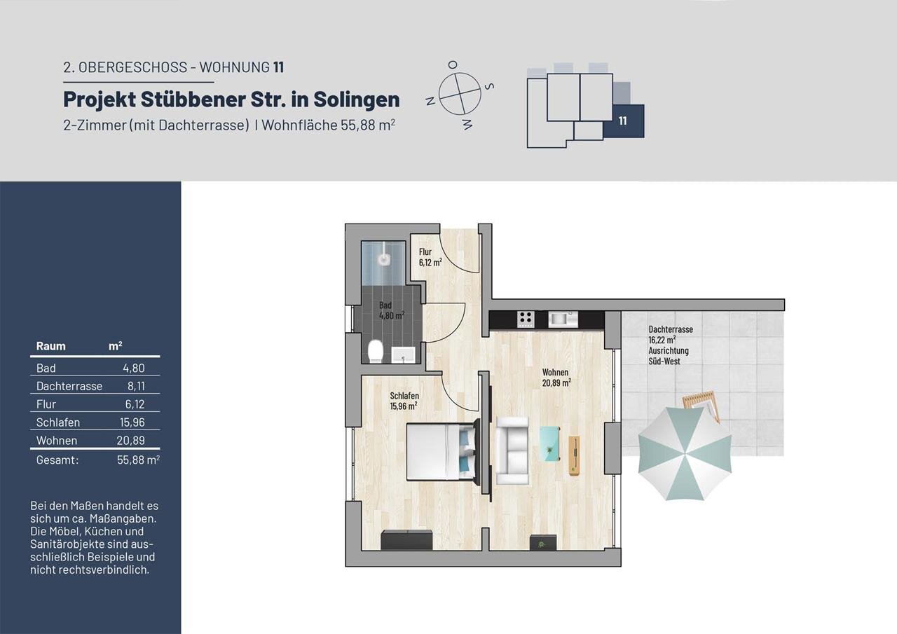 Wohnung zum Kauf 239.000 € 2 Zimmer 56 m²<br/>Wohnfläche ab sofort<br/>Verfügbarkeit Stübbener Straße 76 Wald Mitte - Eigen Solingen 42719