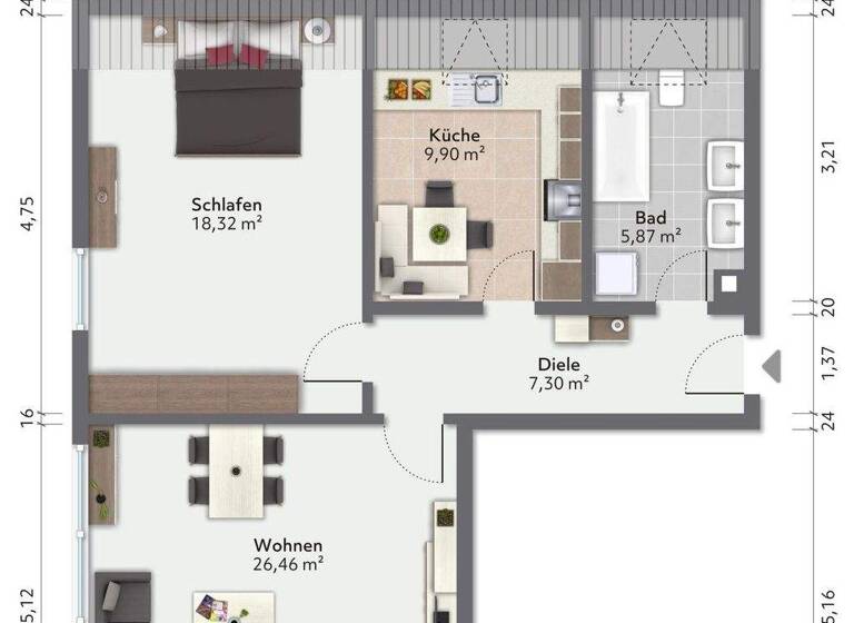 Wohnung zur Miete 640 € 2 Zimmer 52,5 m² Geschoss 4/4 frei ab 01.03.2026 Kiesenbacher Straße 60 Albbruck 79774