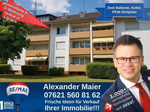 Wohnung zur Miete 1.050 € 3 Zimmer 76 m² frei ab sofort Lörrach 79539