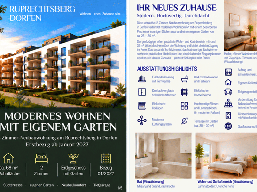 Terrassenwohnung zur Miete 1.020 € 2 Zimmer 68 m² Geschoss EG/1 frei ab 01.01.2027 Ruprechtsberg 11 Dorfen Dorfen 84405