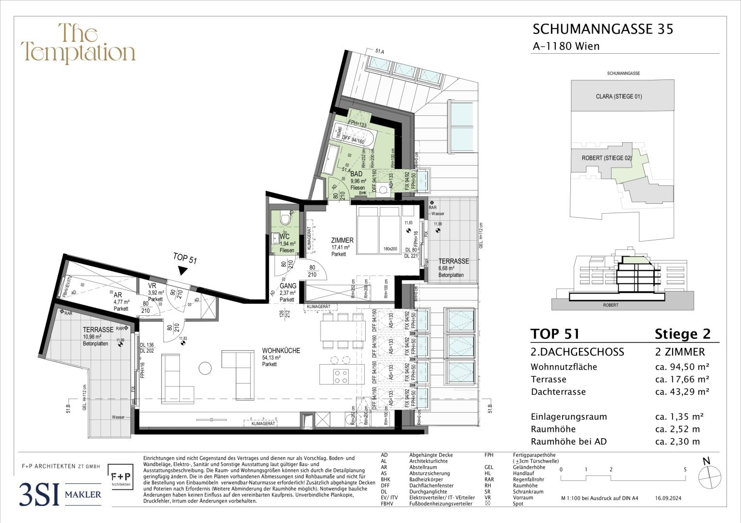 Wohnung zum Kauf 1.012.500 € 2 Zimmer 94,9 m²<br/>Wohnfläche 5.<br/>Geschoss Schumanngasse 35 Wien 1180