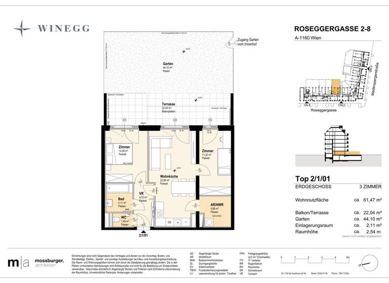 Wohnung zum Kauf - Erstbezug 364.600 € 3 Zimmer 61,5 m² EG Roseggergasse 2-8 Wien 1160