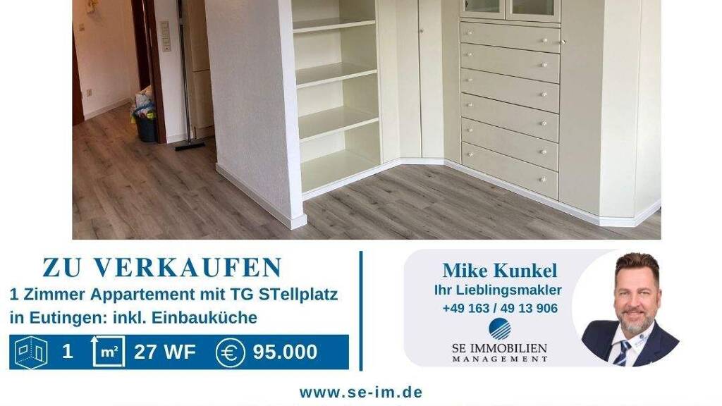 Studio zum Kauf 98.000 € 1 Zimmer 27 m² 1. Geschoss Eutingen Pforzheim 75181