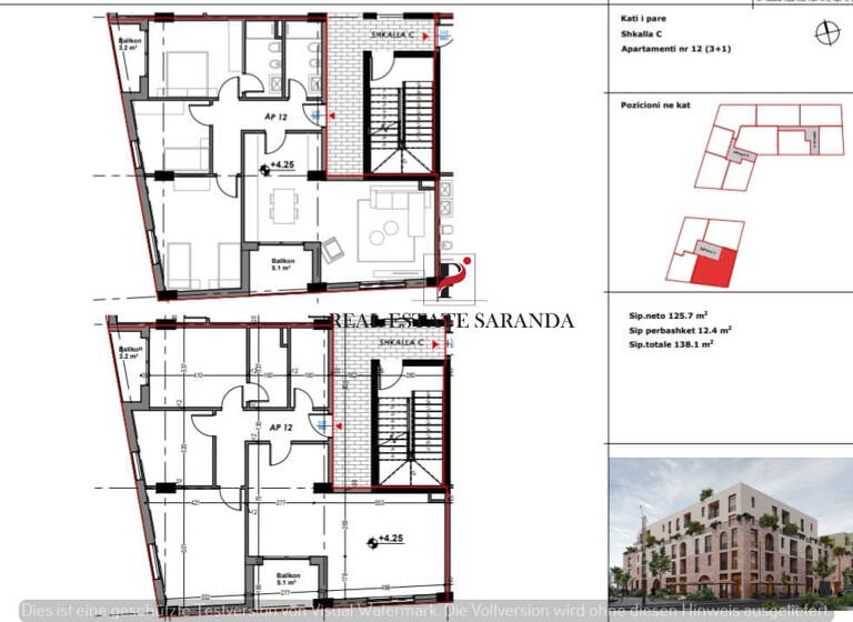 Wohnung zum Kauf 207.150 € 3 Zimmer 138,1 m² 1. Geschoss Saranda 9701