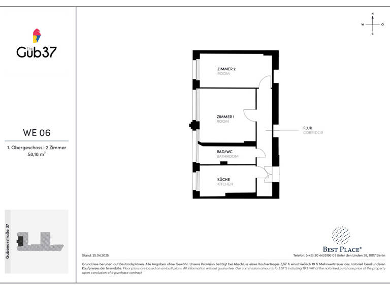 Wohnung zum Kauf 264.212 € 2 Zimmer 58,2 m²<br/>Wohnfläche 1.<br/>Geschoss Gubener Straße 37 Friedrichshain Berlin 10243