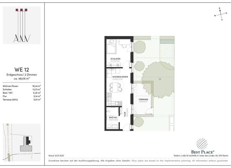 Wohnung zum Kauf provisionsfrei 526.000 € 2 Zimmer 48,1 m²<br/>Wohnfläche EG<br/>Geschoss Steinerweg 12 Pasing München 81241