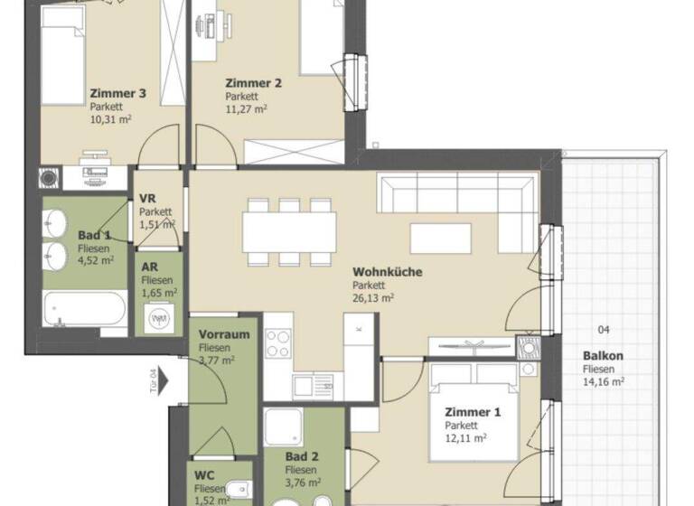 Wohnung zum Kauf - Erstbezug 368.000 € 4 Zimmer 76,6 m² 1. Geschoss St. Andrä-Wördern 3423