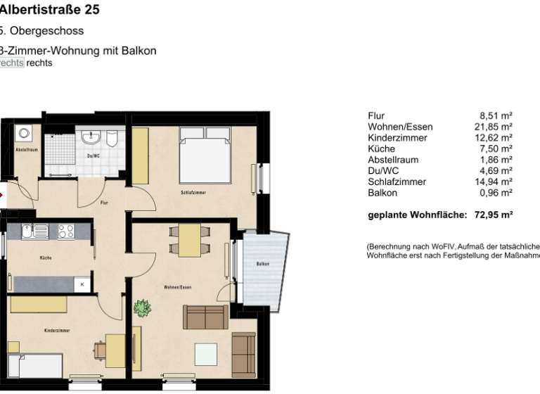 Wohnung zur Miete 751 € 3 Zimmer 73 m² 5. Geschoss frei ab 01.05.2026 Albertistr. 25 Hochfeld-Steinberg Schweinfurt 97422