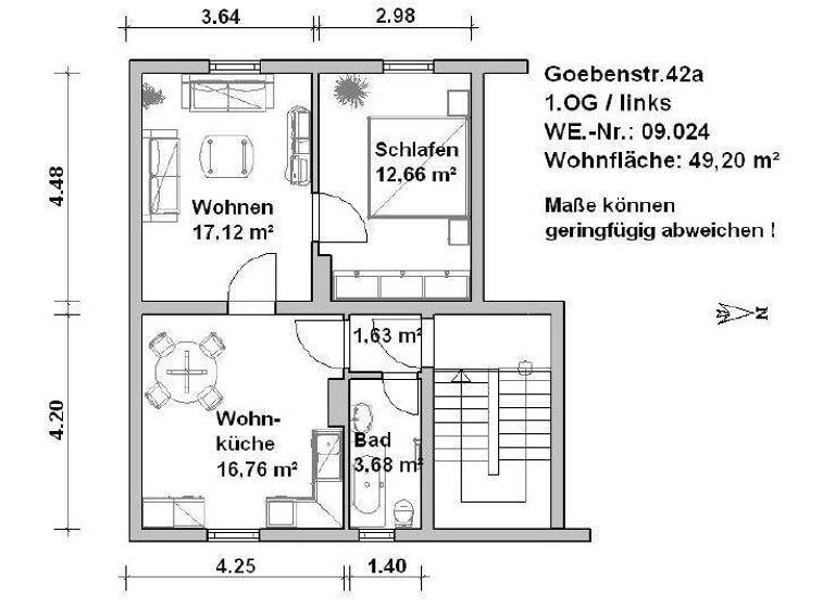 Wohnung zur Miete 599 € 2 Zimmer 49,2 m² frei ab sofort Goebenstr. 42a Innenstadt Minden 32423