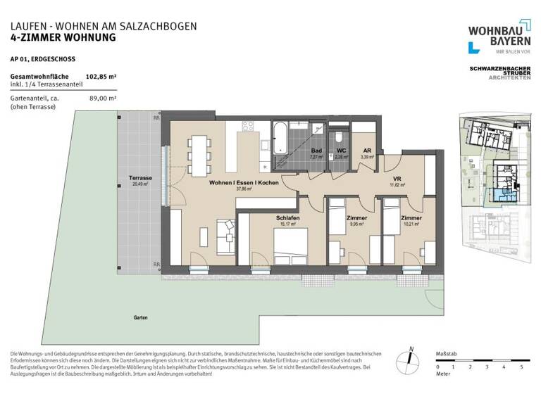 Wohnung zum Kauf provisionsfrei 599.000 € 4 Zimmer 102,9 m²<br/>Wohnfläche Tittmoninger Straße 52, 52a, 52b Laufen Laufen 83410