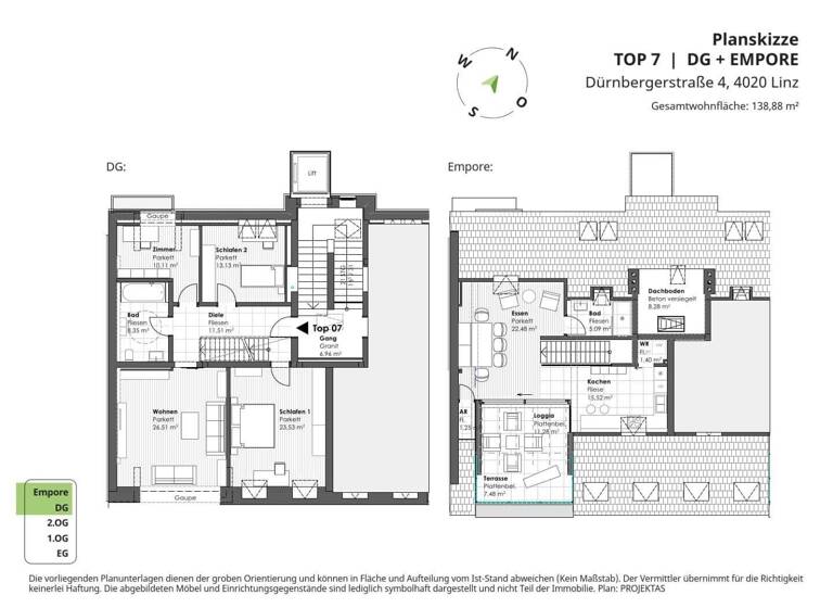Wohnung zur Miete 1.889 € 5 Zimmer 138,9 m² 3. Geschoss Dürrnbergerstraße 4 Lustenau Linz 4020