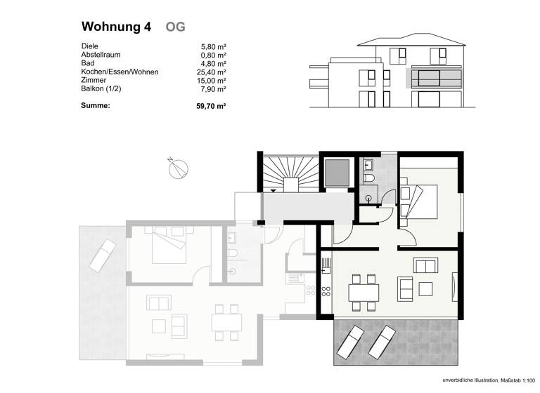 Wohnung zum Kauf - Neubau provisionsfrei 498.000 € 2 Zimmer 59,7 m²<br/>Wohnfläche 1.<br/>Geschoss Mühlbachstraße 3 Überlingen Überlingen 88662