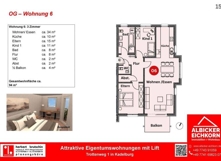 Wohnung zum Kauf - Erstbezug 437.100 € 3 Zimmer 94 m² 1. Geschoss Kadelburg Küssaberg 79790