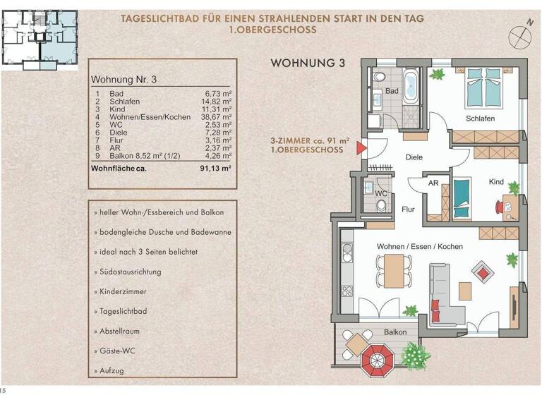 Wohnung zum Kauf provisionsfrei 475.500 € 3 Zimmer 91 m² 1. Geschoss frei ab sofort Alter Kirchenweg 11 Röthenbach Röthenbach an der Pegnitz 90552