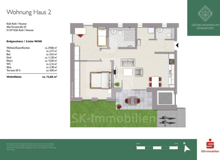 Wohnung zum Kauf - Neubau 399.000 € 3 Zimmer 73,7 m² EG Rath/Heumar Köln 51107