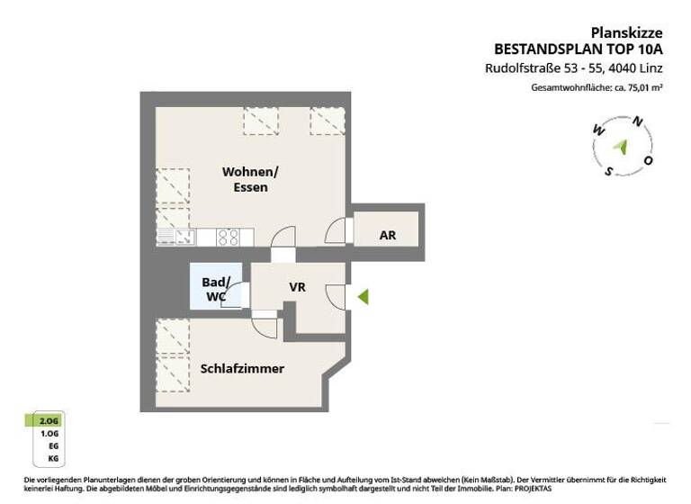 Wohnung zur Miete 687 € 2 Zimmer 75 m² frei ab sofort Rudolfstraße 53 - 55 Urfahr Linz 4040