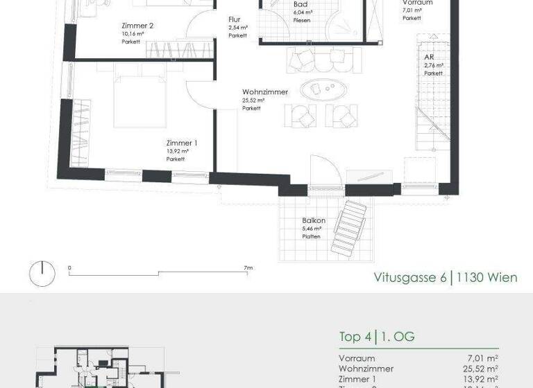 Wohnung zur Miete 1.914 € 4 Zimmer 92,9 m² 1. Geschoss Vitusgasse 6 Wien 1130