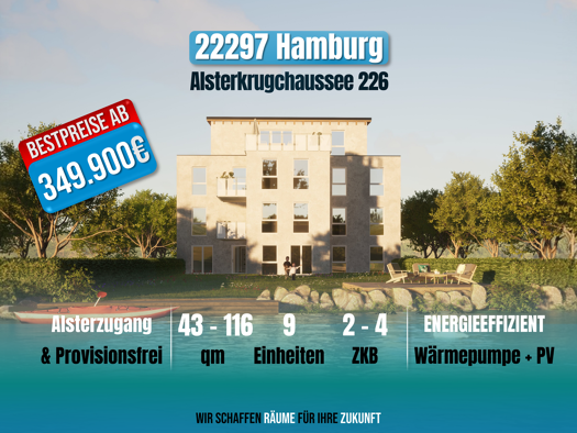 Penthouse zum Kauf - Neubau provisionsfrei als Kapitalanlage geeignet 1.069.900 € 4 Zimmer 116 m² Alsterkrugchaussee 226 Alsterdorf Hamburg 22297