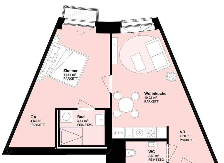 Wohnung zur Miete 873 € 2 Zimmer 50,6 m² 6. Geschoss Wien 1100