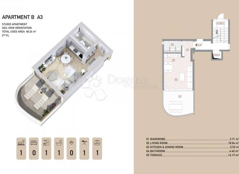 Studio zum Kauf 450.000 € 1 Zimmer 48 m² 2. Geschoss Centar