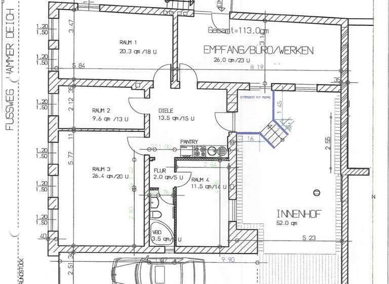 Wohnung zur Miete 2.090 € 4,5 Zimmer 113 m² Geschoss EG/1 frei ab 01.06.2026 Hamm Hamburg 20537