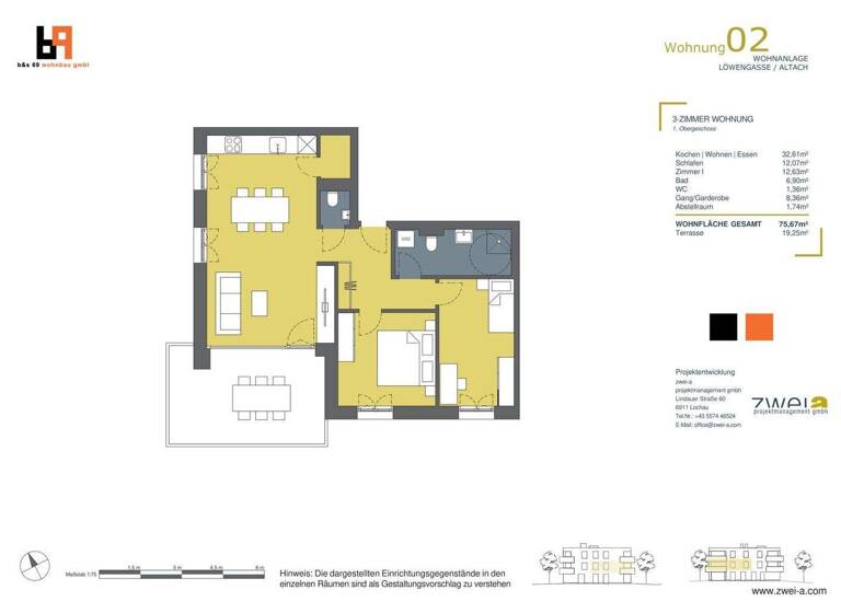 Terrassenwohnung zum Kauf - Erstbezug 560.000 € 3 Zimmer 75,7 m² 1. Geschoss Löwengasse Altach 6844