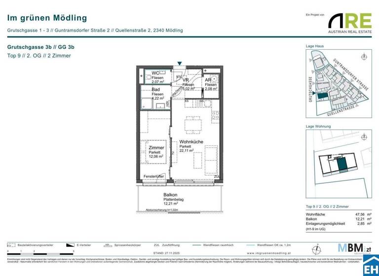 Wohnung zum Kauf - Erstbezug provisionsfrei 328.500 € 2 Zimmer 47,6 m² 2. Geschoss Grutschgasse 3b Mödling 2340