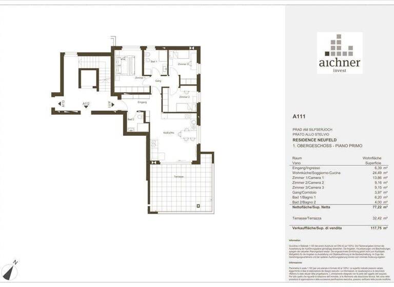 Wohnung zum Kauf 395.000 € 4 Zimmer 77,2 m² Hauptstraße 9/a Prato allo Stelvio 39026