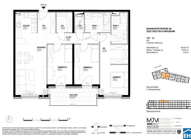 Wohnung zum Kauf - Erstbezug 546.900 € 4 Zimmer 105,1 m² 3. Geschoss Bahnhofstraße Deutsch-Wagram 2232