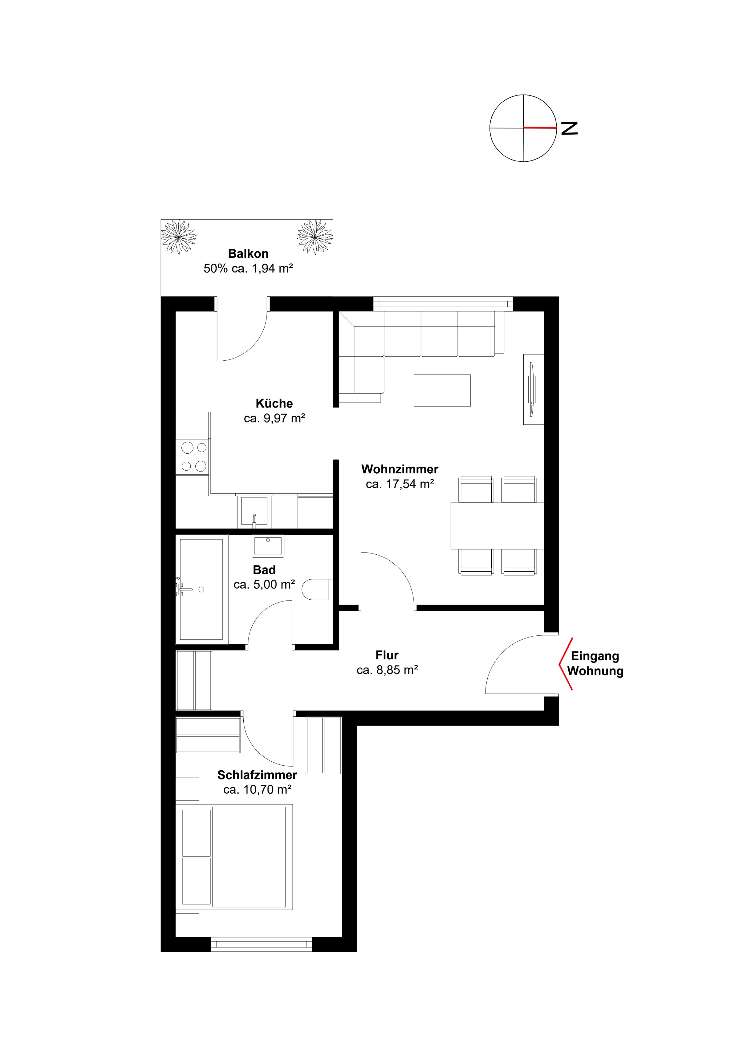 Wohnung zum Kauf 110.000 € 2 Zimmer 54 m²<br/>Wohnfläche 1.<br/>Geschoss Grünthal-Viermorgen Stralsund 18437