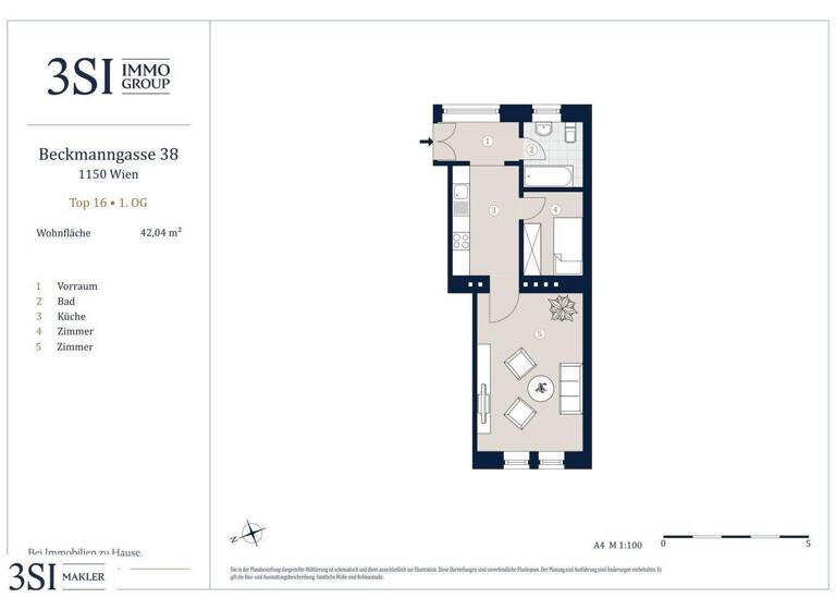 Wohnung zum Kauf 219.000 € 2 Zimmer 42 m² 1. Geschoss Beckmanngasse 38 Wien 1150