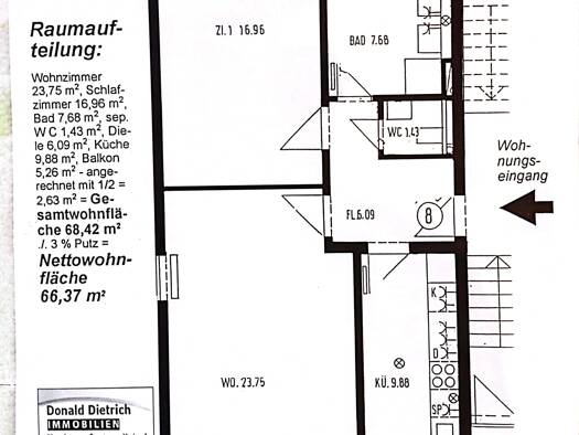 Wohnung zur Miete 700 € 2 Zimmer 68 m² EG Leimen 69181