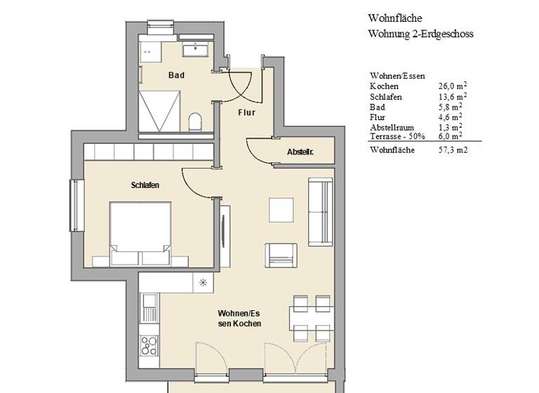 Terrassenwohnung zum Kauf provisionsfrei als Kapitalanlage geeignet 254.985 € 2 Zimmer 57 m²<br/>Wohnfläche Höllberger Str. 1 Oberkammlach Kammlach 87754