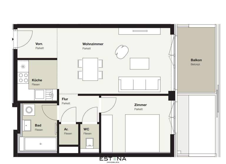 Wohnung zur Miete 866 € 2 Zimmer 50,3 m² 5. Geschoss Wehleweg Wien 1030