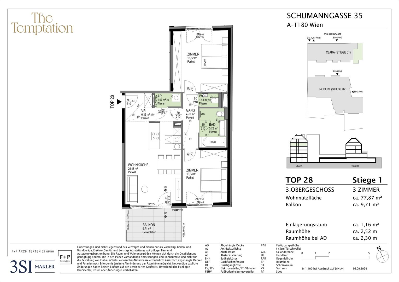 Wohnung zum Kauf 648.200 € 3 Zimmer 77,9 m²<br/>Wohnfläche 3.<br/>Geschoss Schumanngasse 35 Wien 1180