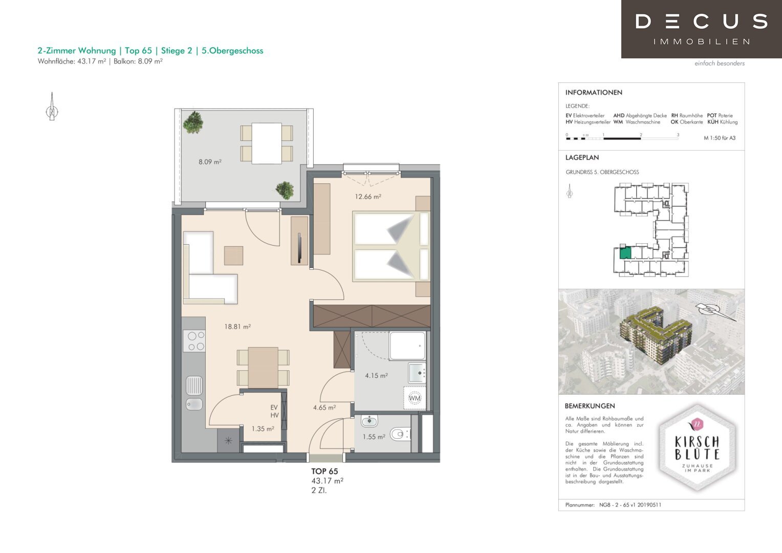 Wohnung zur Miete 770 € 2 Zimmer 43,2 m²<br/>Wohnfläche 5.<br/>Geschoss Wien 1220