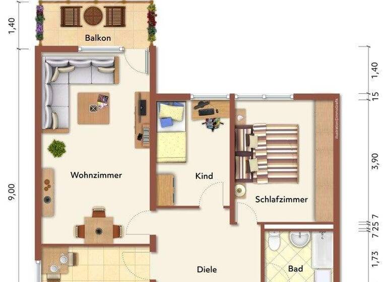 Wohnung zum Kauf 165.000 € 3 Zimmer 72 m² Neuburg 86633