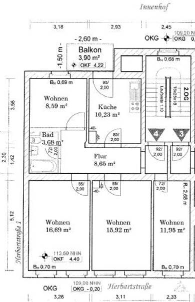 Wohnung zur Miete 620 € 4 Zimmer 77,7 m² 1. Geschoss frei ab sofort Herbartstr. 2 Freiimfelde Halle (Saale) 06112