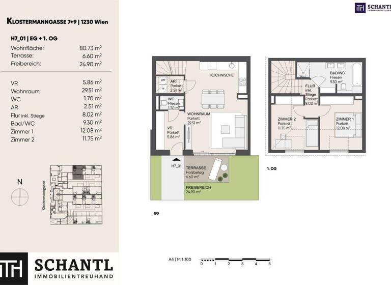 Wohnung zum Kauf - Erstbezug 479.000 € 3 Zimmer 80,8 m² EG Klostermanngasse Wien 1230