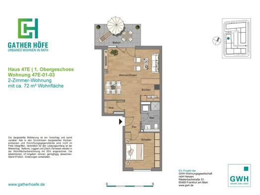 Wohnung zur Miete 1.079 € 2 Zimmer 67,8 m² 1. Geschoss frei ab 01.08.2026 Am Gatherhof 47E Rath Düsseldorf 40472