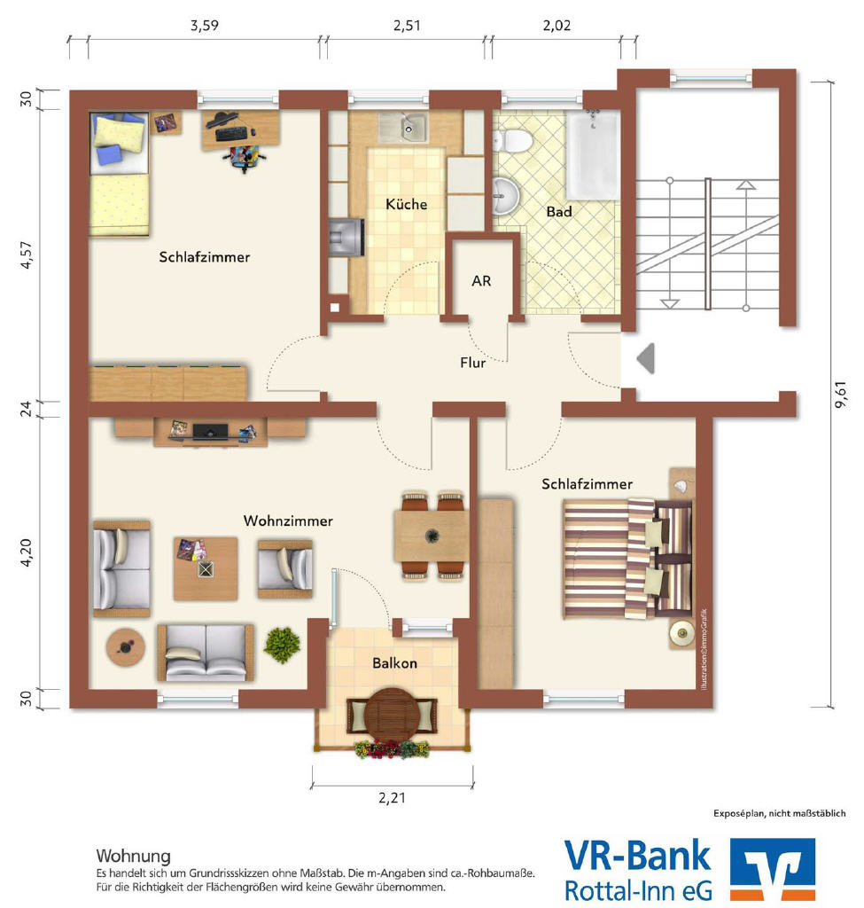 Wohnung zum Kauf 183.500 € 3 Zimmer 72 m²<br/>Wohnfläche 3.<br/>Geschoss Pfarrkirchen Pfarrkirchen 84347