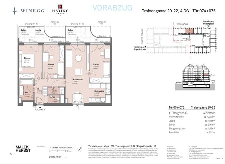 Wohnung zum Kauf - Erstbezug 539.500 € 4 Zimmer 79,8 m² 4. Geschoss Traisengasse 20-22 Wien 1200