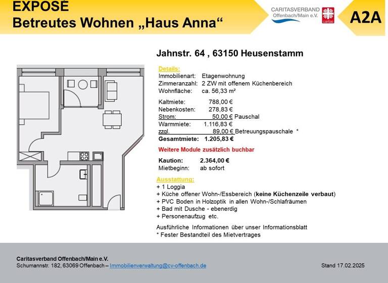 Studio zur Miete 788 € 2 Zimmer 56,3 m² 7. Geschoss frei ab sofort Jahnstraße 64 Heusenstamm 63150