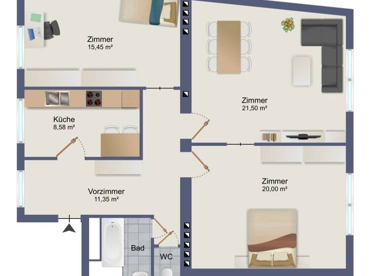 Wohnung zum Kauf 549.000 € 3,5 Zimmer 84 m² Wien 1020